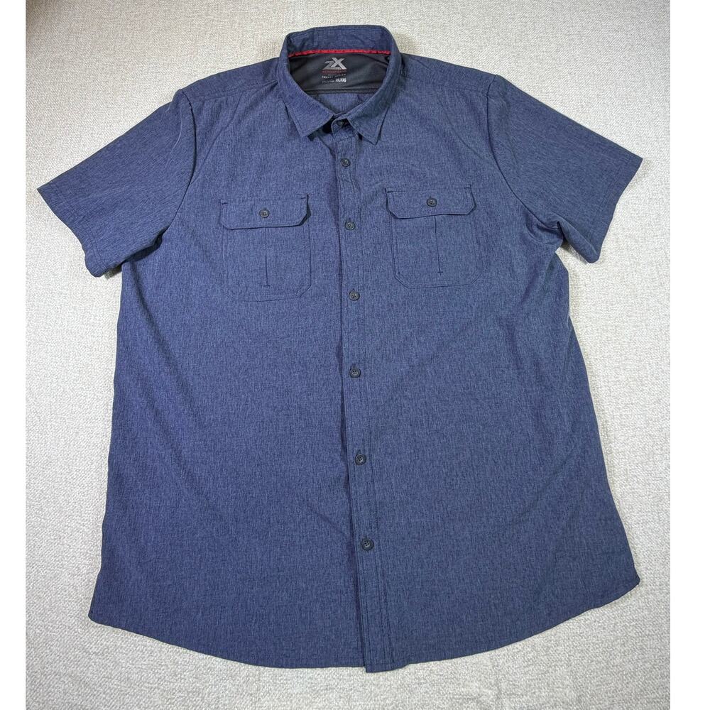 ZeroXposur Men 2XL Blue Short Sleeve Button Front Travel Series Performance Top